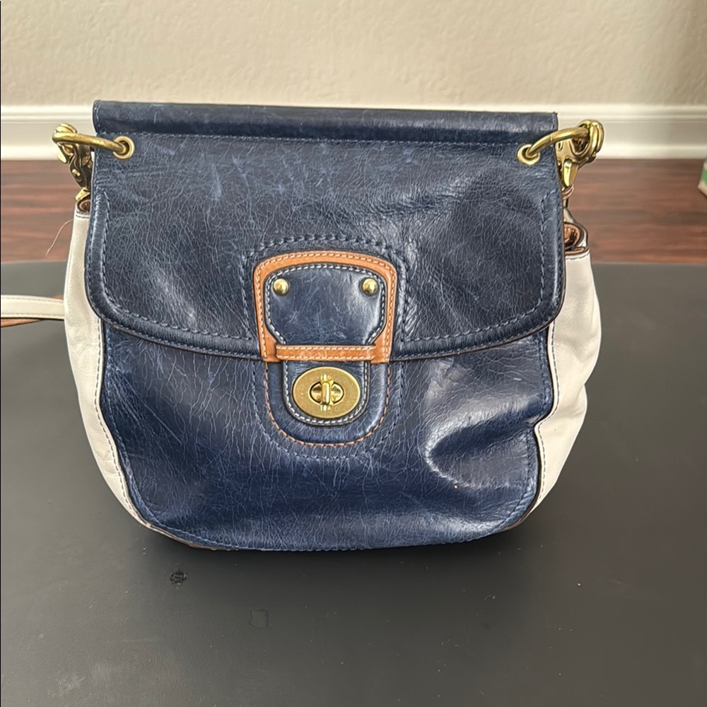 Coach Blue and White Crossbody Bag with Gold Hardware